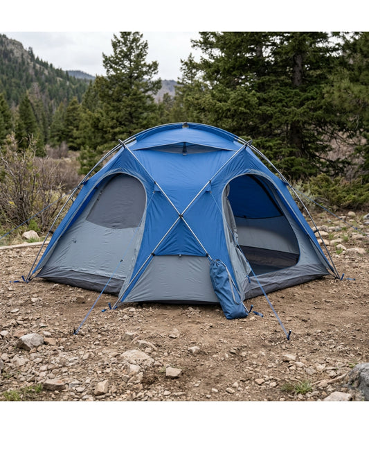 Forog Facetline Geodesic Tent 3 Person Cobalt Gray - Lifestyle view